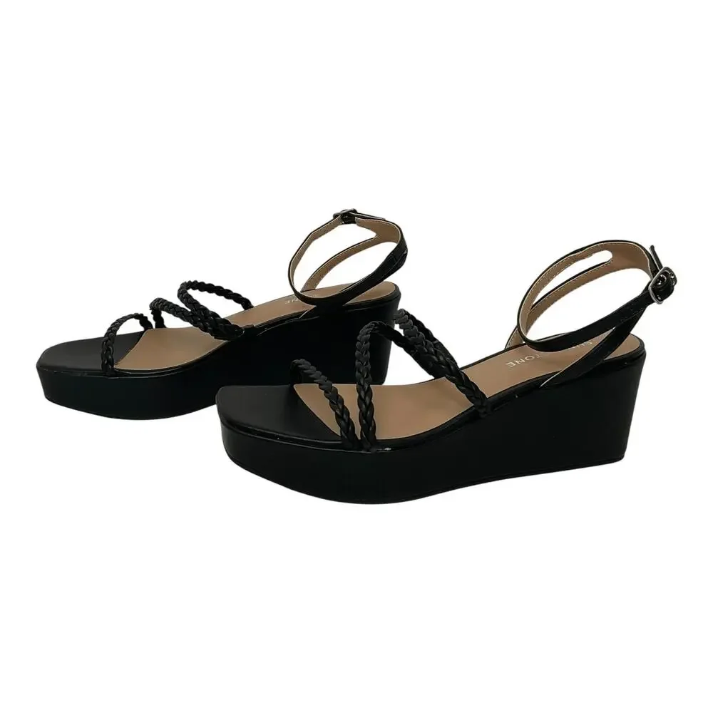 Sun + Stone Women's Alyssaa Strappy Platform Wedge Heel Sandals Black Size 10